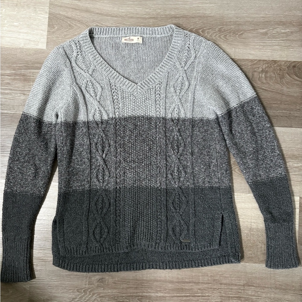 Hollister Gray Gradient Cable Knit Sweater